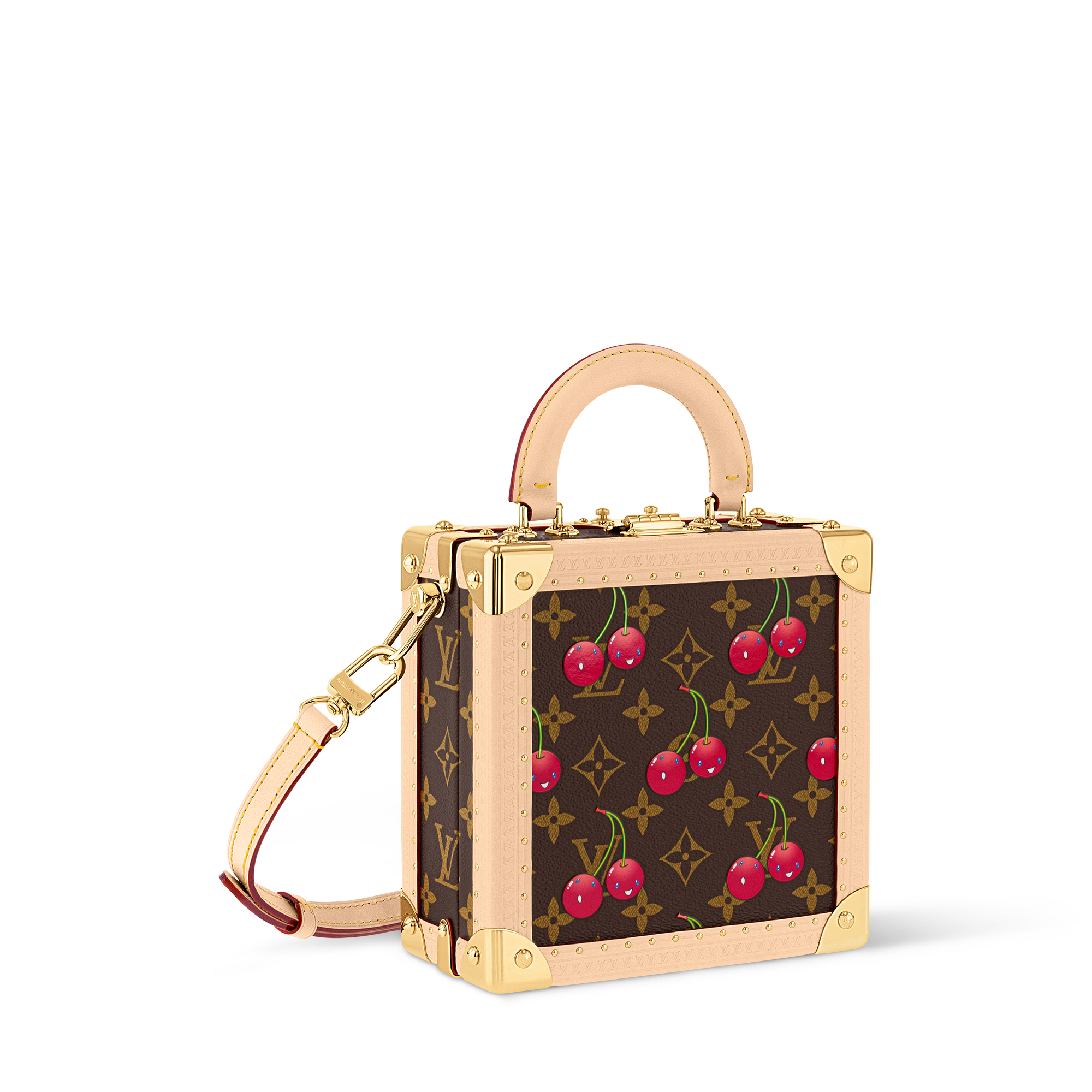 LV x TM Mini Bolsa Square Trunk com Cerejas Outros Canvas Monogram